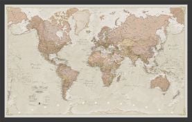 Small Antique World Map (Wood Frame - Black)
