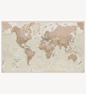 Large Antique World Map (Pinboard & wood frame - White)