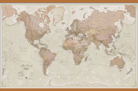 Huge Antique World Map (Wooden hanging bars)