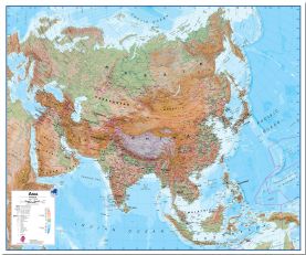 Large Physical Asia Wall Map (Pinboard)