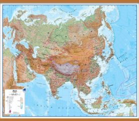 Large Physical Asia Wall Map (Wooden hanging bars)