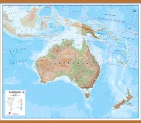 Large Physical Australasia Wall Map (Wooden hanging bars)