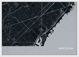 ARCH B Barcelona City Street Map Print - Charcoal (Wood Frame - White)