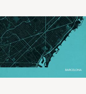 Barcelona City Street Map Print - Turquoise