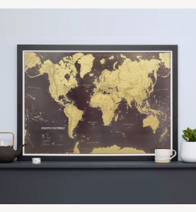 Scratch the World® black edition map print (Pinboard & wood frame - Black)