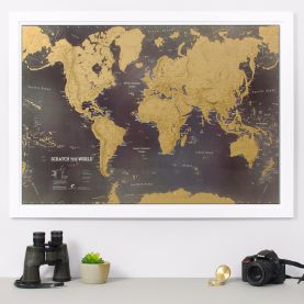 Scratch the World® black edition map print (Pinboard & wood frame - White)