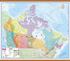 Large Political Canada Wall Map (Wooden hanging bars)