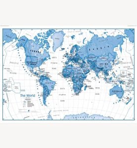 Large Children's Art Map of the World - Blue (Paper)