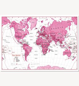 Large Children's Art Map of the World - Pink (Pinboard)