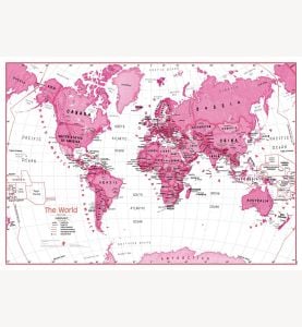 Medium Children's Art Map of the World - Pink (Paper)