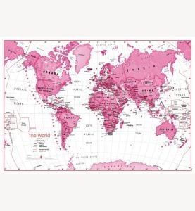 Children's Art Map of the World - Pink