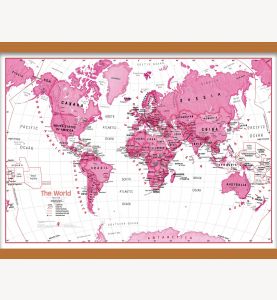 Medium Children's Art Map of the World - Pink (Wooden hanging bars)