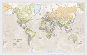 Small Classic World Map (Pinboard & wood frame - White)