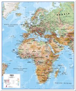 Physical Europe Middle East Africa (EMEA) Map (Pinboard)