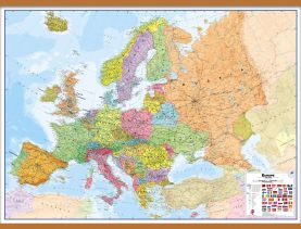 Large Political Europe Wall Map (Wooden hanging bars)