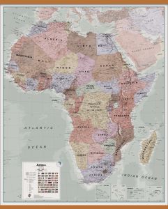 Large Executive Political Africa Wall Map (Wooden hanging bars)