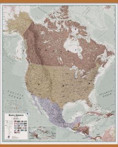 Large Executive Political North America Wall Map (Wooden hanging bars)