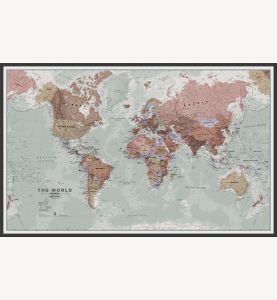 Large Executive Political World Wall Map (Wood Frame - Black)
