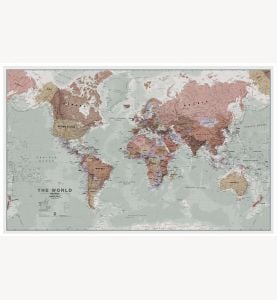 Large Executive Political World Wall Map (Wood Frame - White)