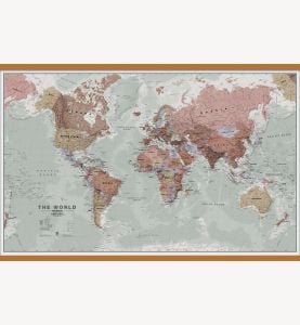 Huge Executive Political World Wall Map (Wooden hanging bars)