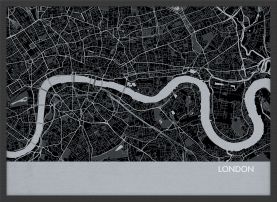 Small London City Street Map Print - Charcoal (Wood Frame - Black)