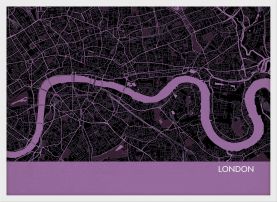 ARCH B London City Street Map Print - Mauve (Wood Frame - White)
