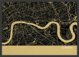 Small London City Street Map Print - Straw (Wood Frame - Black)