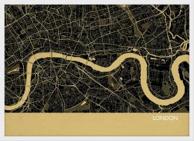 Small London City Street Map Print - Straw (Wood Frame - White)