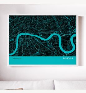 London City Street Map Print - Turquoise