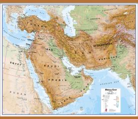 Large Physical Middle East Wall Map (Wooden hanging bars)