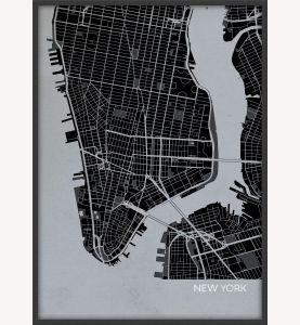 ARCH B New York City Street Map Print - Charcoal (Wood Frame - Black)
