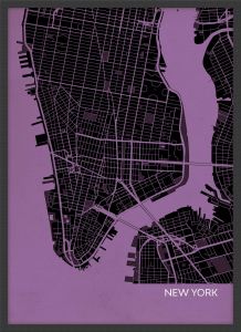 ARCH B New York City Street Map Print - Mauve (Wood Frame - Black)