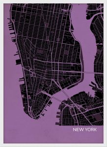 ARCH B New York City Street Map Print - Mauve (Wood Frame - White)