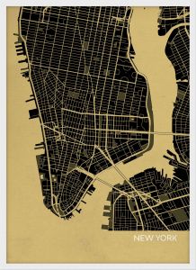 ARCH B New York City Street Map Print - Straw (Wood Frame - White)