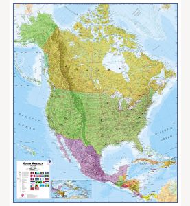 Large Political North America Wall Map (Laminated)
