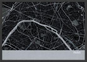 ARCH B Paris City Street Map Print - Charcoal (Wood Frame - Black)