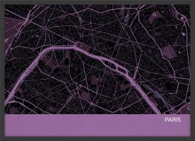ARCH B Paris City Street Map Print - Mauve (Wood Frame - Black)