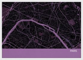 Small Paris City Street Map Print - Mauve (Wood Frame - White)