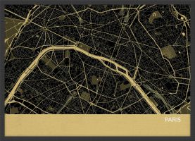 ARCH B Paris City Street Map Print - Straw (Wood Frame - Black)