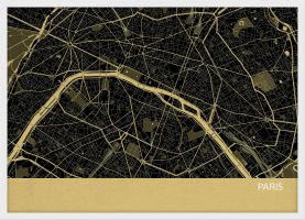 Small Paris City Street Map Print - Straw (Wood Frame - White)