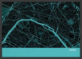 Small Paris City Street Map Print - Turquoise (Wood Frame - Black)