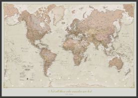 Large Personalized Antique World Map (Pinboard & wood frame - Black)