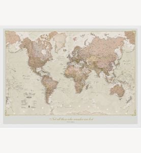 Medium Personalized Antique World Map (Wood Frame - White)