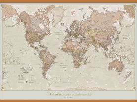 Large Personalized Antique World Map (Wooden hanging bars)