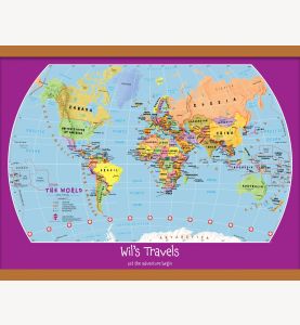 Medium Personalized Child's World Map (Wooden hanging bars)