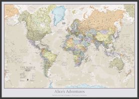 Large Personalized Classic World Map (Pinboard & wood frame - Black)