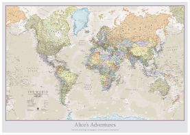 Large Personalized Classic World Map (Wood Frame - White)