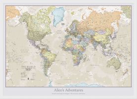 Small Personalized Classic World Map (Pinboard & wood frame - White)