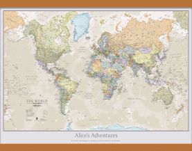 Small Personalized Classic World Map (Wooden hanging bars)