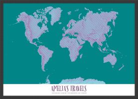 Medium Personalized Pop Art World Map - Halftone (Wood Frame - Black)